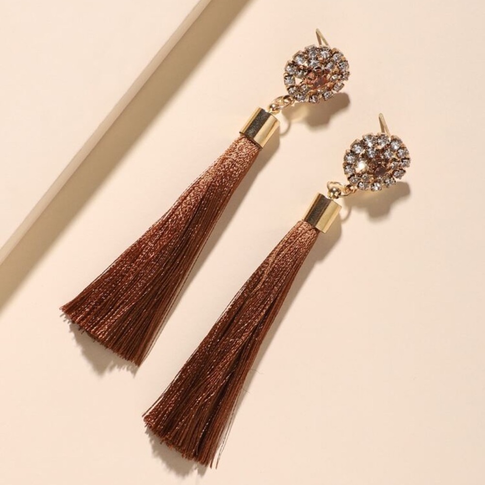 Elegant Gold and Brown Tassel Earrings